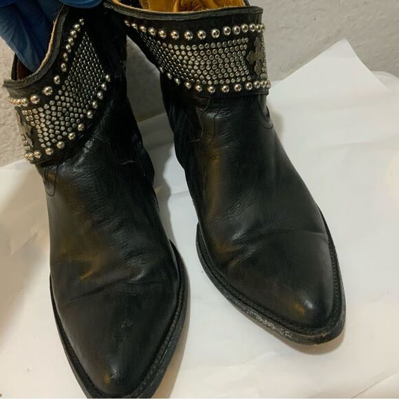 Old Gringo Mini Belinda Stud Cowboy Western Heeled Black Leather Bootie Boots - Picture 4 of 16